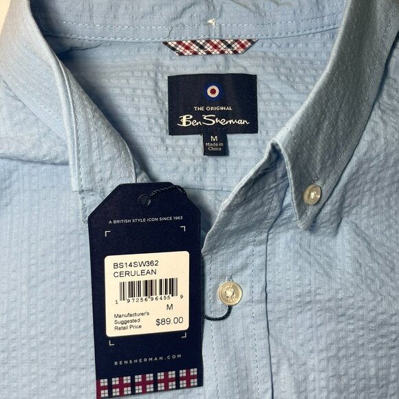 Ben Sherman NWT Mens Button Down Collar Shirt Medium Blue - Picture 6 of 9